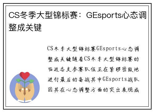 CS冬季大型锦标赛：GEsports心态调整成关键