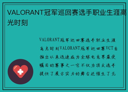 VALORANT冠军巡回赛选手职业生涯高光时刻