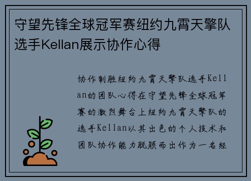 守望先锋全球冠军赛纽约九霄天擎队选手Kellan展示协作心得